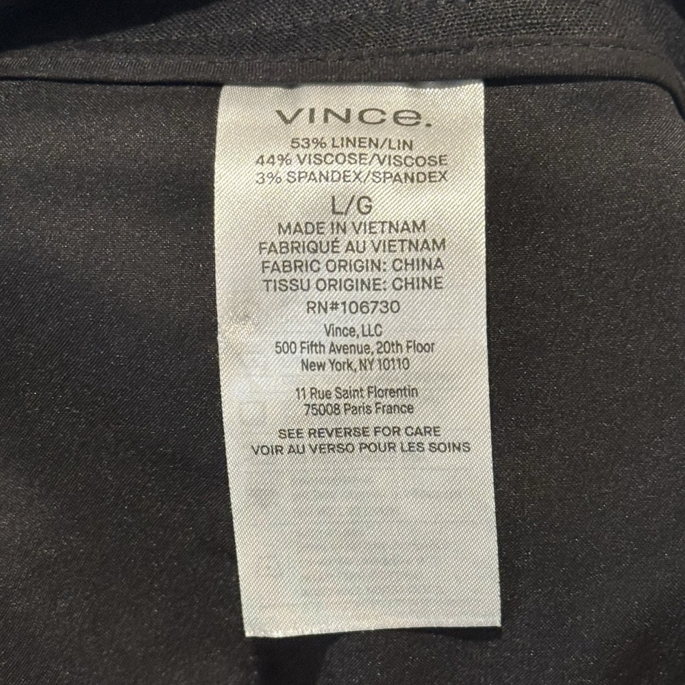 NEW VINCE Women's L Linen Blend Black Wide Leg Pleated Elastic PullOn Pants $325 - Picture 14 of 15